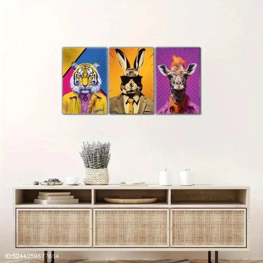 3pcs Modern Animal Print Colorful Aesthetic Poster Metal Print Ready to Hang Art