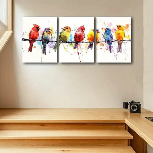 3pcs A Row of Birds Metal Print Ready to Hang Art