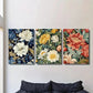 3pcs blooming flowers, roses, chrysanthemums, Metal Print Ready to Hang Art