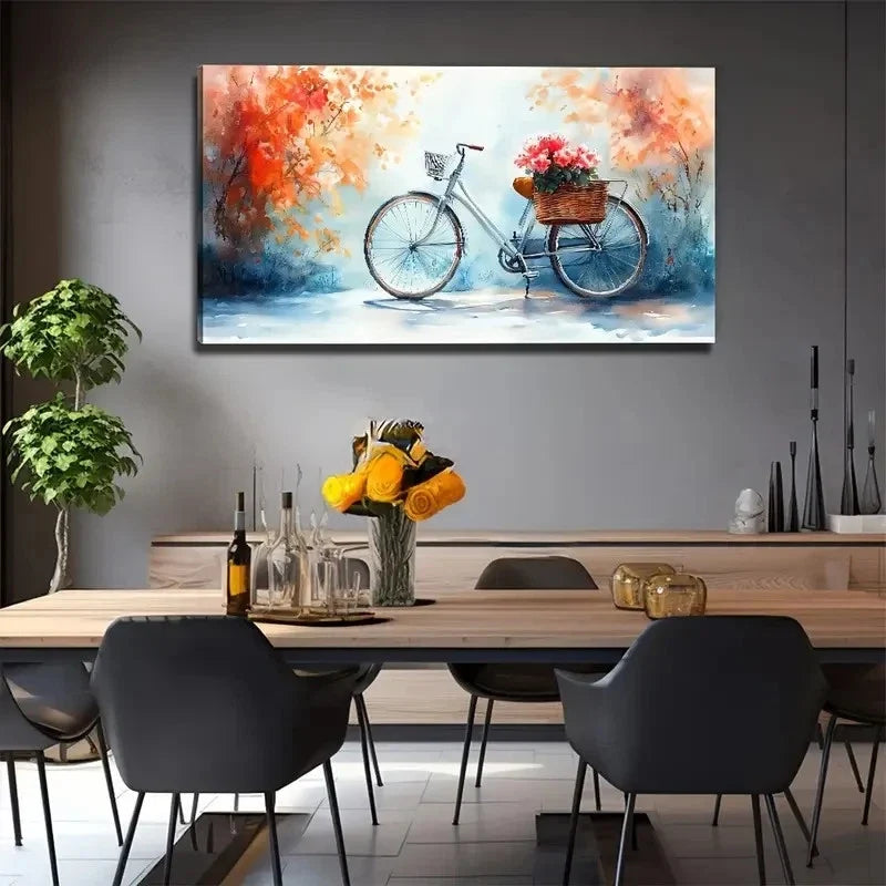 Vibrant Bicycle Flowers Wall Art Canvas Office Home Room Framed 80x45cm