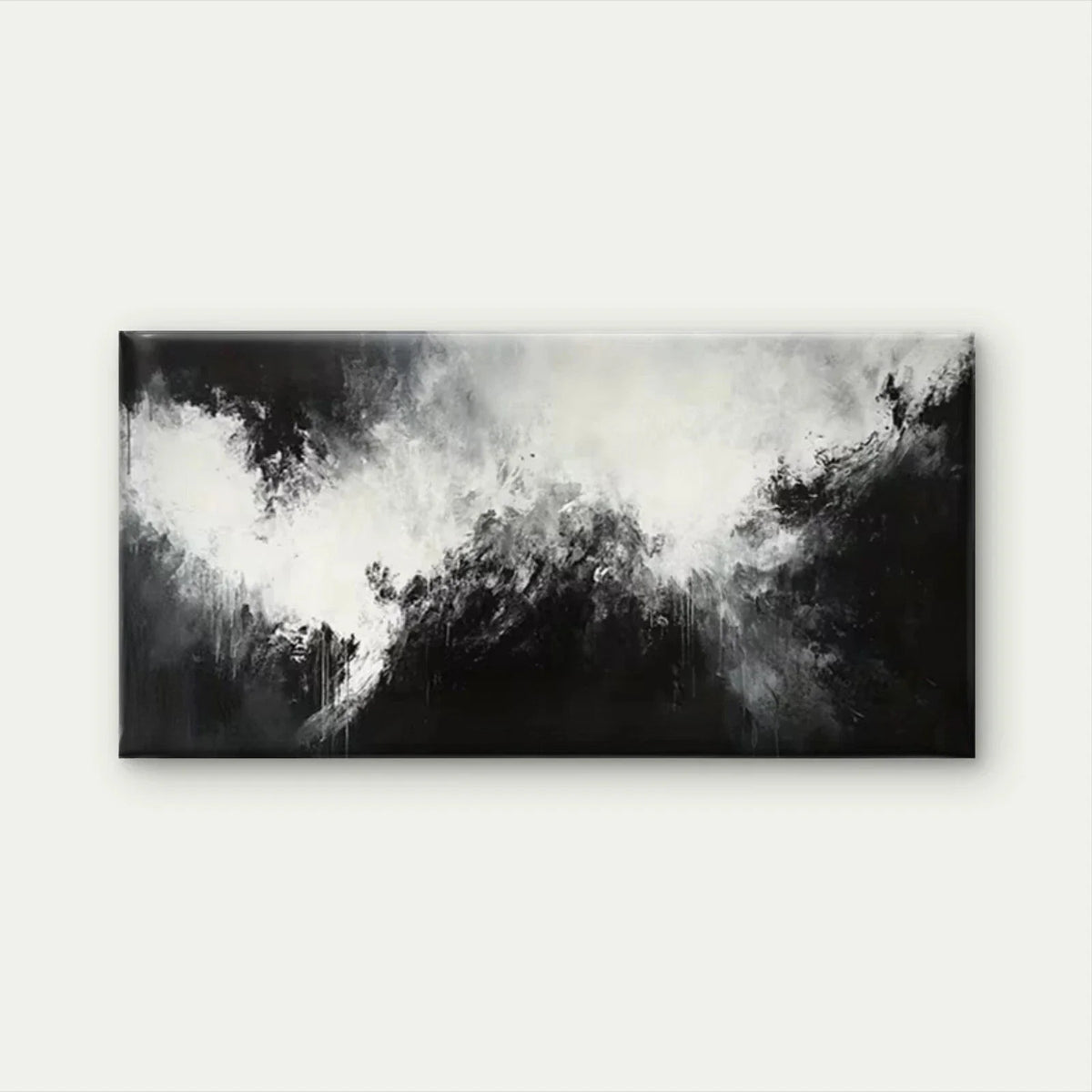 Black and White Abstract Wall Art Canvas Office Home Room Framed 80x45cm
