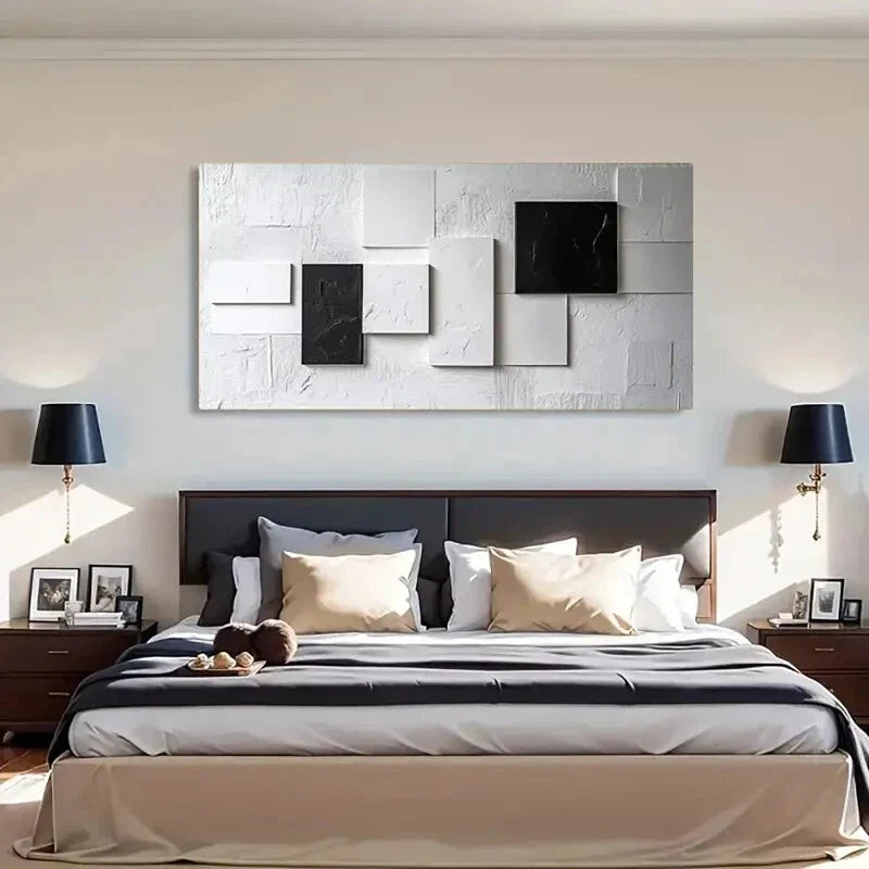 Black White & Gray Marble Wall Art Canvas Office Home Room Framed 80x45cm