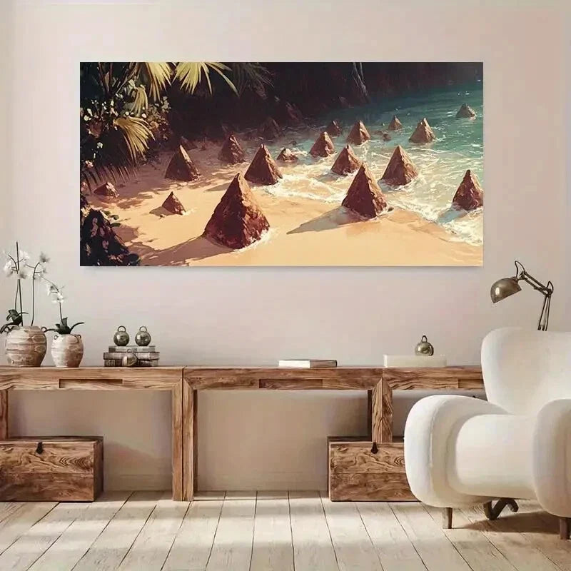 Beach with Rock Formations wall canvas office home room framed 120x60cm