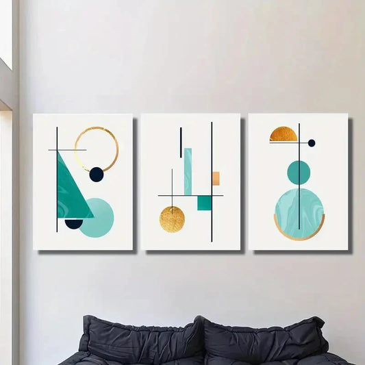 3pcs Abstract trio, circles, triangles, artistic Metal Print Ready to Hang Art