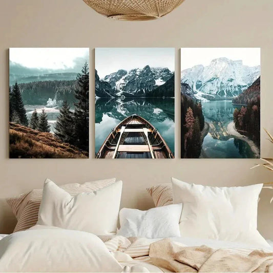 3pcs Modern Scandinavian Forest Lake Metal Print Ready to Hang Art