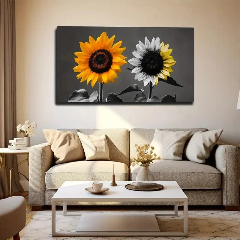 Vibrant Yellow And White Wall Art Canvas Office Home Room Framed 80x45cm