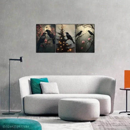 3pcs Aesthetic Display Crow Print Animal Portrait Metal Print Ready to Hang Art