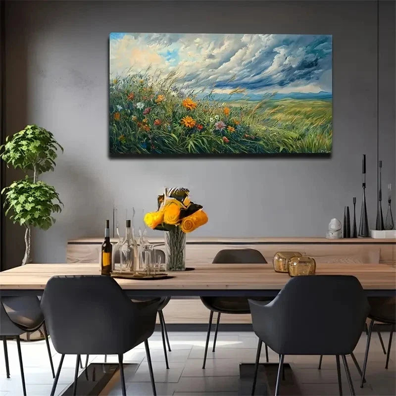 Wild Flowers And Weeds Exterior Wall Art Canvas Office Home Room Framed 120x60cm