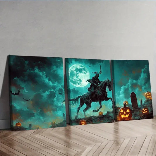 3pcs "Death Rides on His Horse Moonlight Wall Art Set Canvas Framed 40x60cm - High Quality Print 100% Australian Made Wall Canvas Ready to Hang