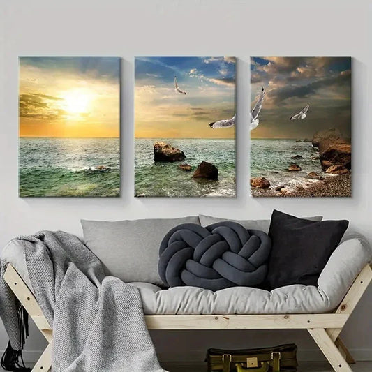 3pcs Sunset Seagull Ocean Beach Metal Print Ready to Hang Art
