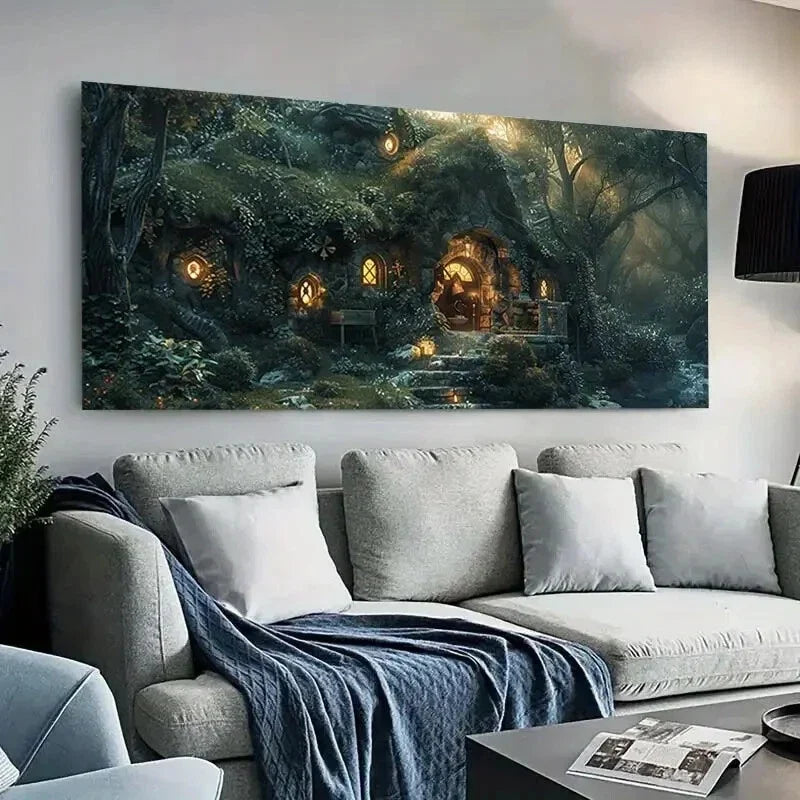 Enchanted Forest House wall canvas office home room framed 120x60cm