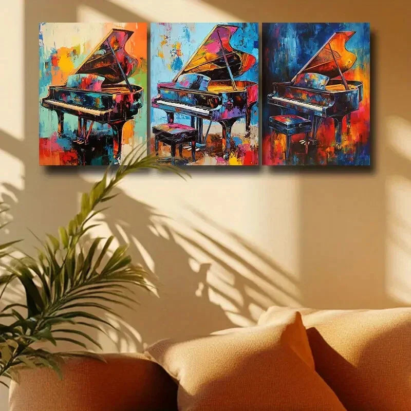 3pcs Vibrant Grand Piano Design Metal Print Ready to Hang Art