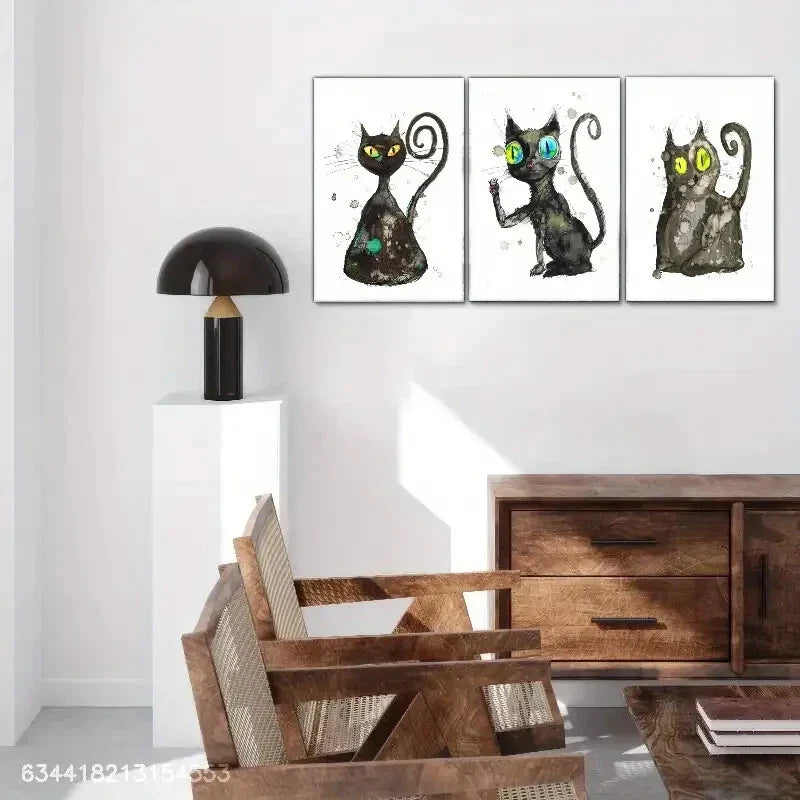 3pcs Poster Evil Cat Cute Animal Contemporary Metal Print Ready to Hang Art