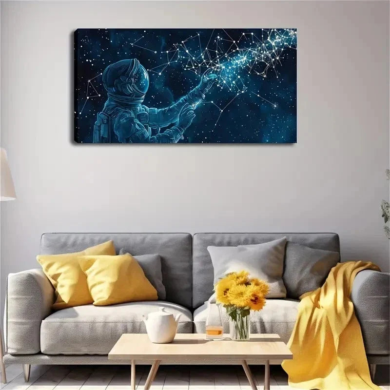 Futuristic Astronaut & Starry Wall Art Canvas Office Home Room Framed 80x45cm