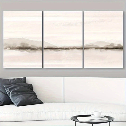 3pcs Serene Misty Mountain Forest Illustrations Metal Print Ready to Hang Art