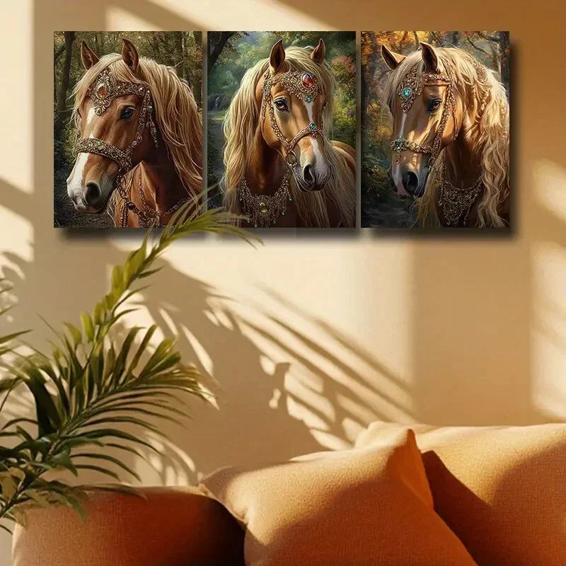 3pcs Princess Horse with Greenery Design Metal Print Ready to Hang Art