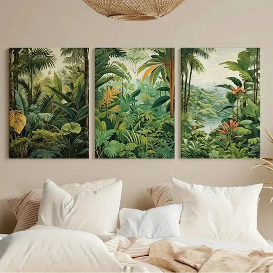 3pcs Bohemian Leaves & Lush Greenery Metal Print Ready to Hang Art