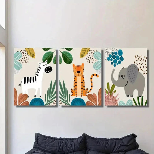 3pcs Zebra and lion elephant, Metal Print Ready to Hang Art