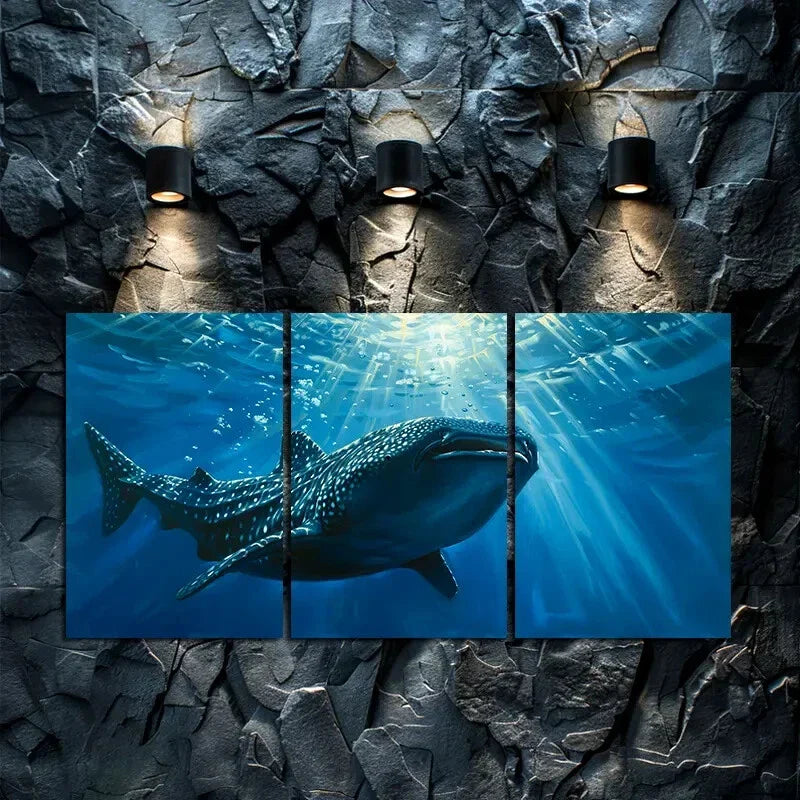 3pcs Majestic Whale Shark Canvas Art Metal Print Ready to Hang Art