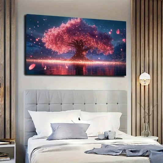 Vibrant Tree with Golden Wall Art canvas office home room framed 120x60cm