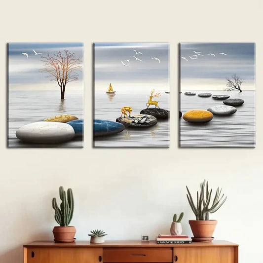 3pcs  lake abstract animal scenery decor  Metal Print Ready to Hang Art