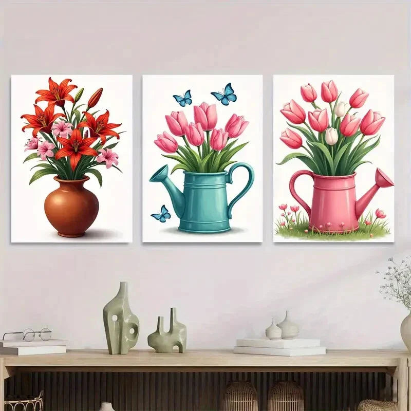 3pcs Colorful Floral Beautiful Flower Metal Print Ready to Hang Art