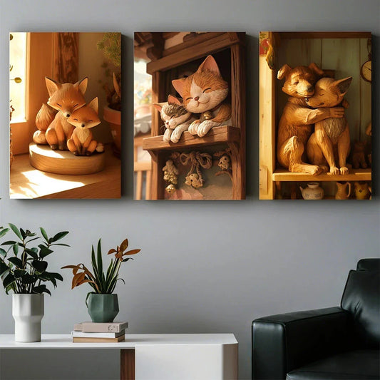 3pcs Abstract Comfortable Room Scenes Metal Print Ready to Hang Art