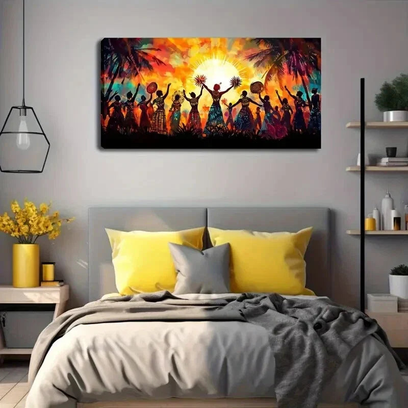 Vibrant Dancers in Sunset Wall Art Canvas Office Home Room Framed 120x60cm