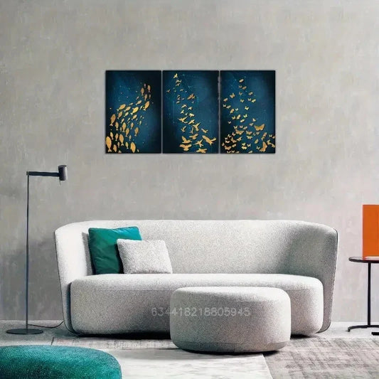 3pcs A group of fish, a group of flying birds Metal Print Ready to Hang Art