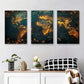 3pcs Golden Illuminated Cityscape Abstract Metal Print Ready to Hang Art
