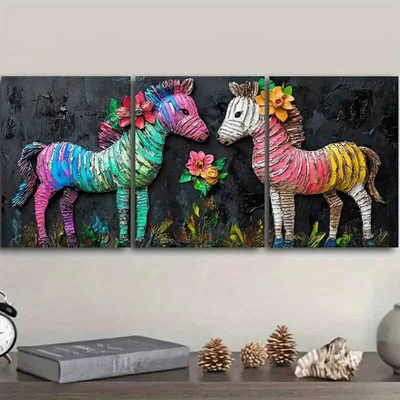 3pcs Paintings Featuring an Adorable Baby Zebra Wall Art Set Canvas Framed 40x60cm - High Quality Print 100% Australian Made Wall Canvas Ready to Hang