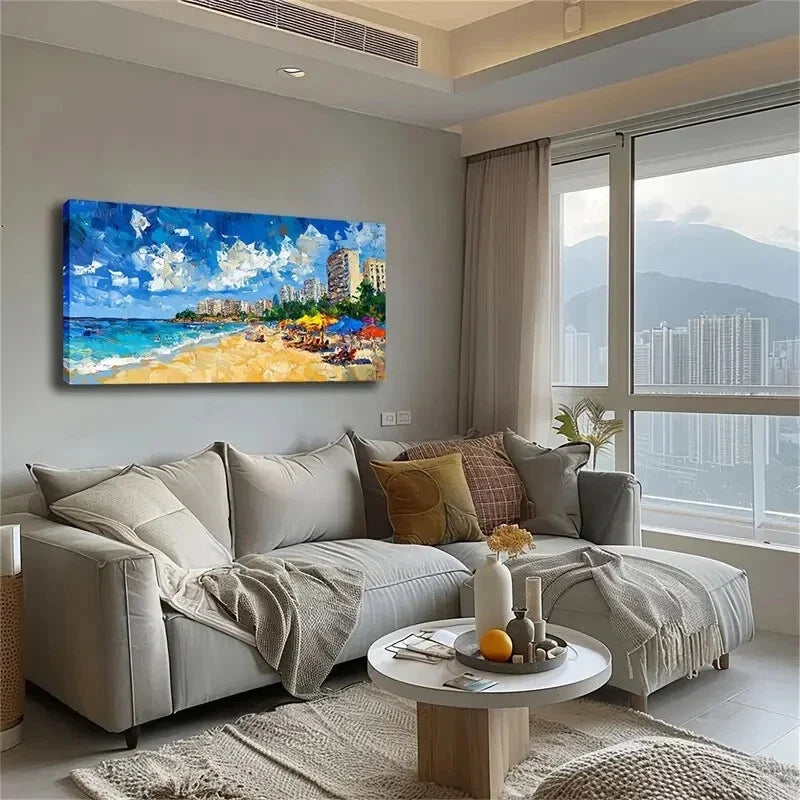 Colorful Beach Umbrellas Chairs Wall Art Canvas Office Home Room Framed 120x60cm