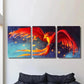 3pcs The Red And Orange Phoenix Isreborn Metal Print Ready to Hang Art