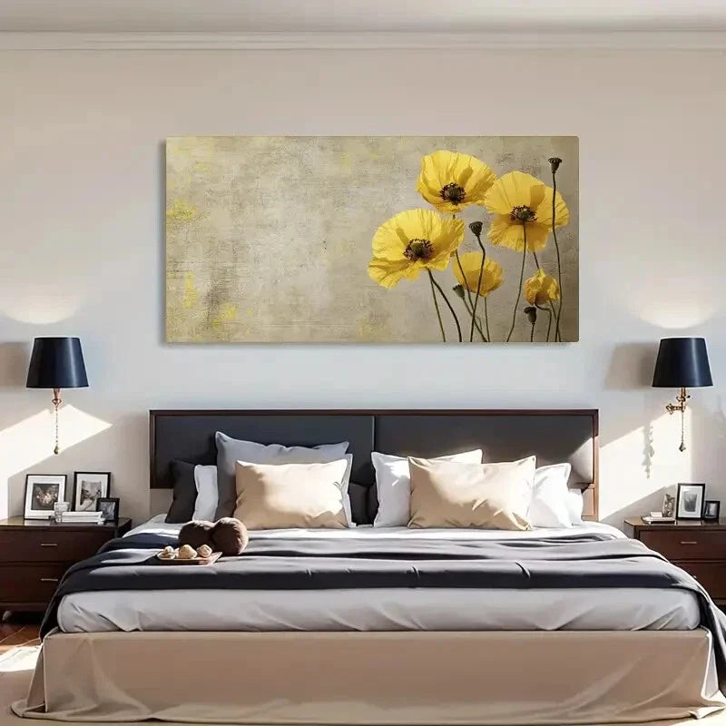 Delicate Yellow Flower Stems Wall Art Canvas Office Home Room Framed 120x60cm