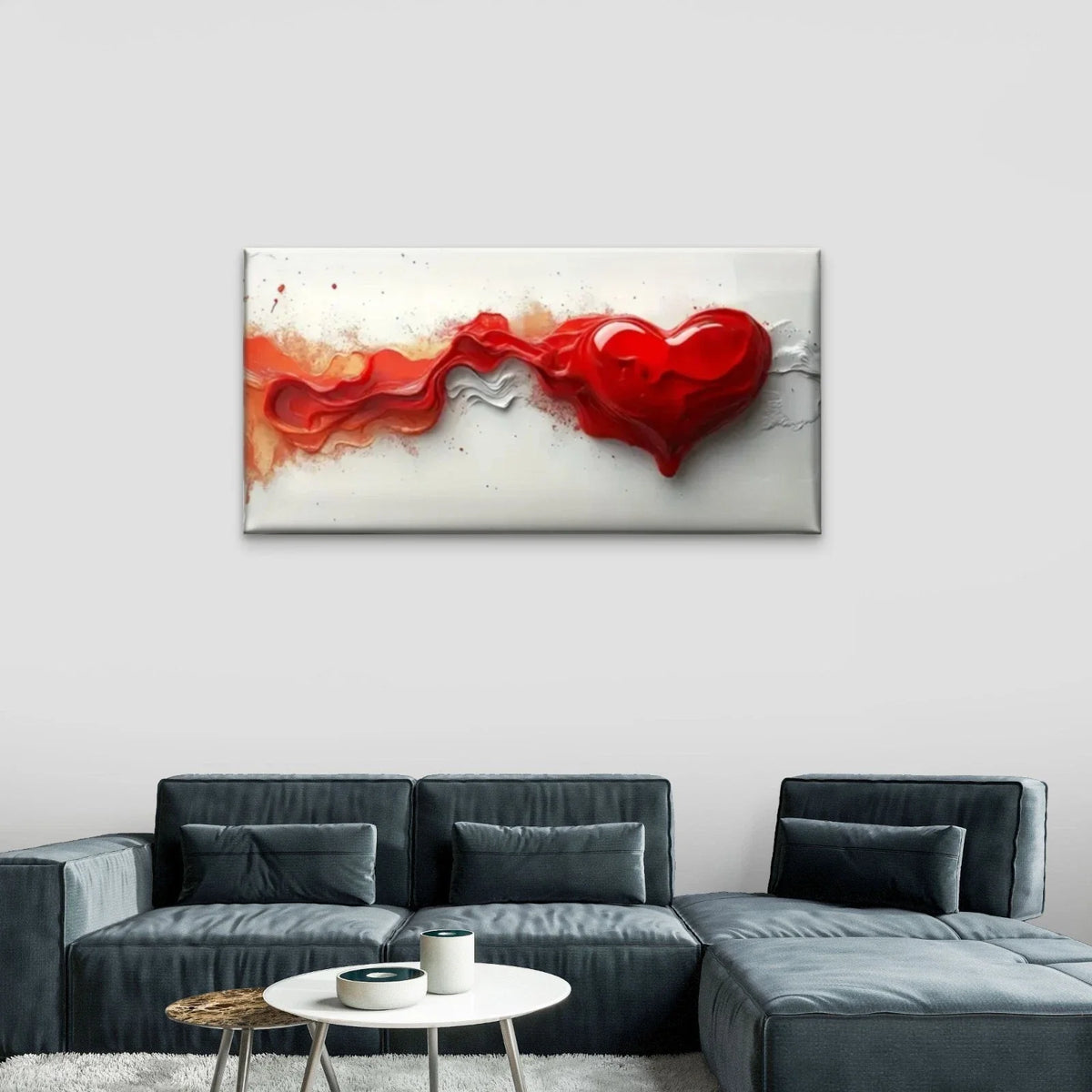 Red Heart White Abstract Wall Art Canvas Office Home Room Framed 120x60cm