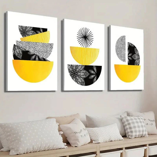 3pcs Modern Geometric Shapes Wall Art Set Canvas Framed 40x60cm - High Quality Print 100% Australian Made Wall Canvas Ready to Hang
