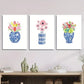 3pcs Watercolor Flowers in Chinese Style Vase Metal Print Ready to Hang Art