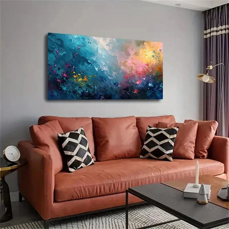 Pink & Multicoloured Flowers Wall Art Canvas Office Home Room Framed 80x45cm