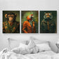 3pcs Wearing Suits Monkey Parrot Tiger Metal Print Ready to Hang Art