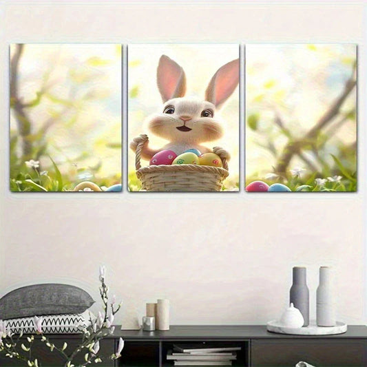 3pcs Rabbit Egg Basket Sunshine Metal Print Ready to Hang Art