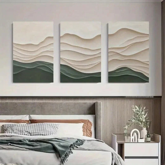 3pcs Abstract Geometric Wave Neutral Tones Metal Print Ready to Hang Art