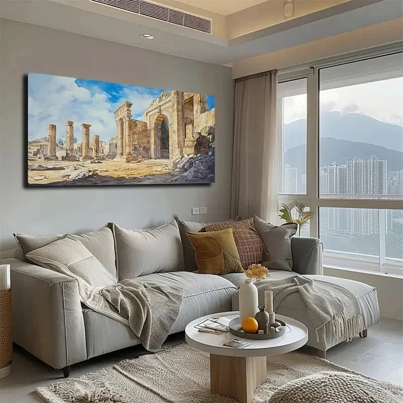 Depicting Ancient Buildings Wall Art Canvas Office Home Room Framed 120x60cm
