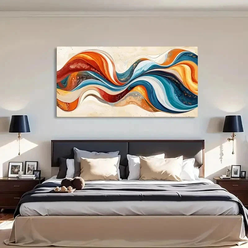 Vibrant Abstract Floral Wave Wall Art Canvas Office Home Room Framed 80x45cm