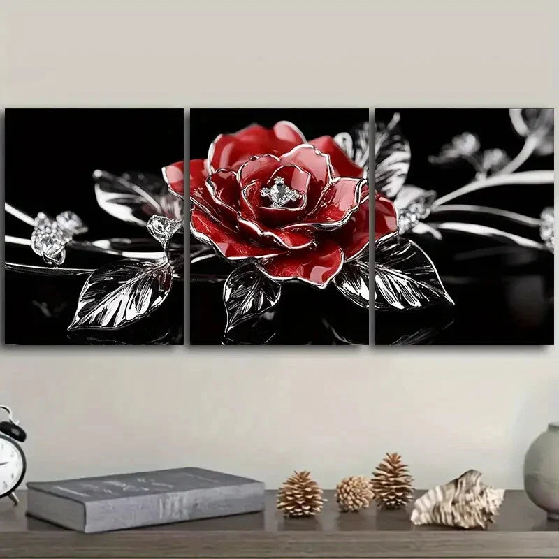3pcs   Jewel rose Floral Gem  Metal Print Ready to Hang Art