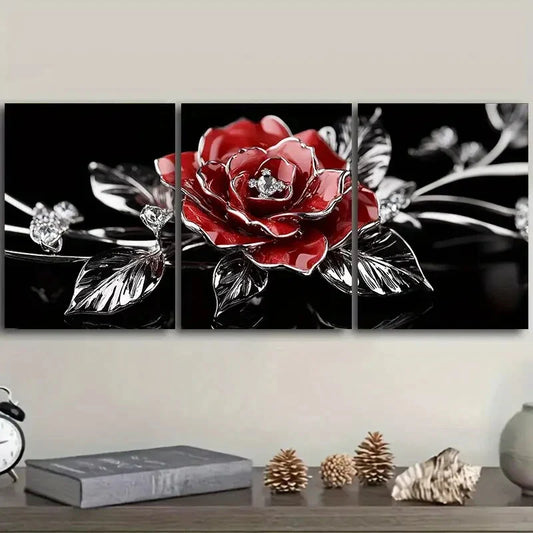 3pcs   Jewel rose Floral Gem  Metal Print Ready to Hang Art