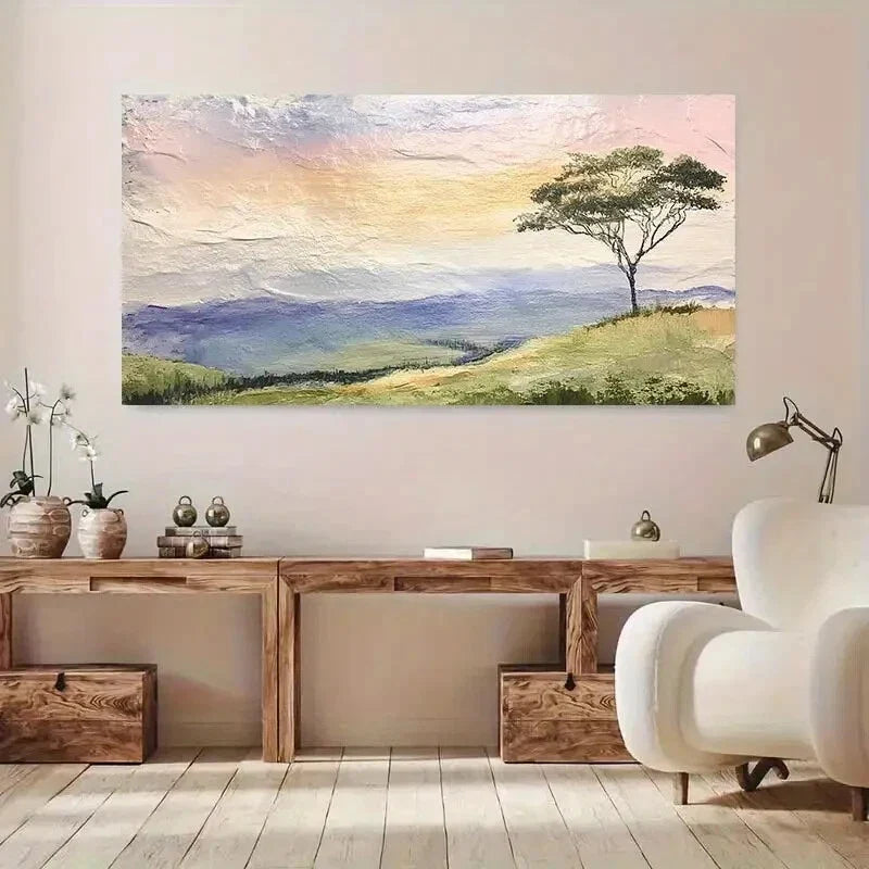 Sunset with Tree & Hills wall canvas office home room framed 120x60cm