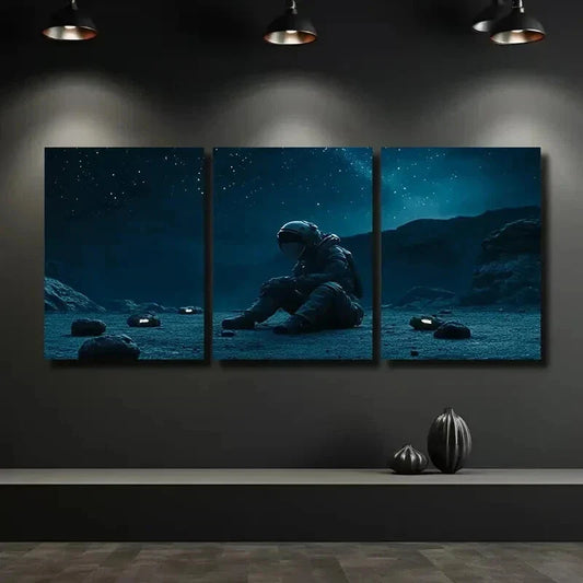 3pcs Astronaut on the Ground with Starry Sky Wall Art Set Canvas Framed 40x60cm - High Quality Print 100% Australian Made Wall Canvas Ready to Hang