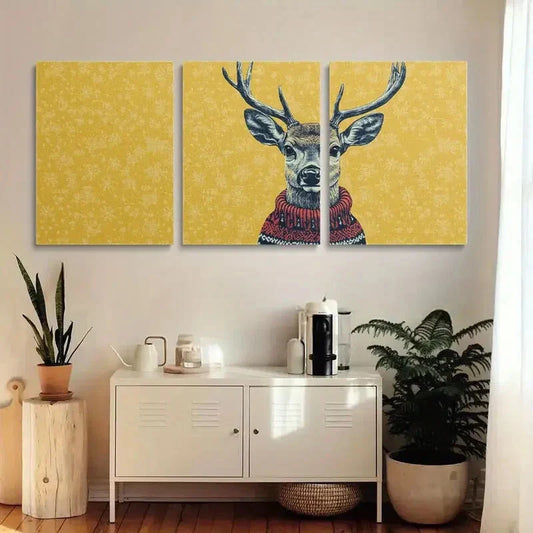 3pcs Festive Deer with Holiday Sweater Design Metal Print Ready to Hang Art
