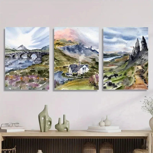 3pcs Mountains, River &amp; Nature Landscape Metal Print Ready to Hang Art