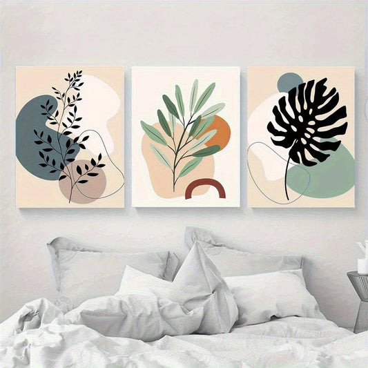 3pcs Abstract Geometric Shape Plant Flowers Metal Print Ready to Hang Art